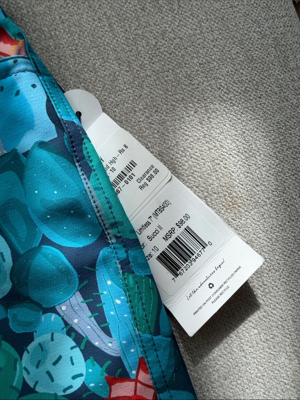 Shredly Women's Teal 7” inseam Cactus-Print Active Shorts 10, - Picture 4 of 5